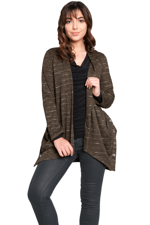 olive green open cardigan sweater with buttons- front