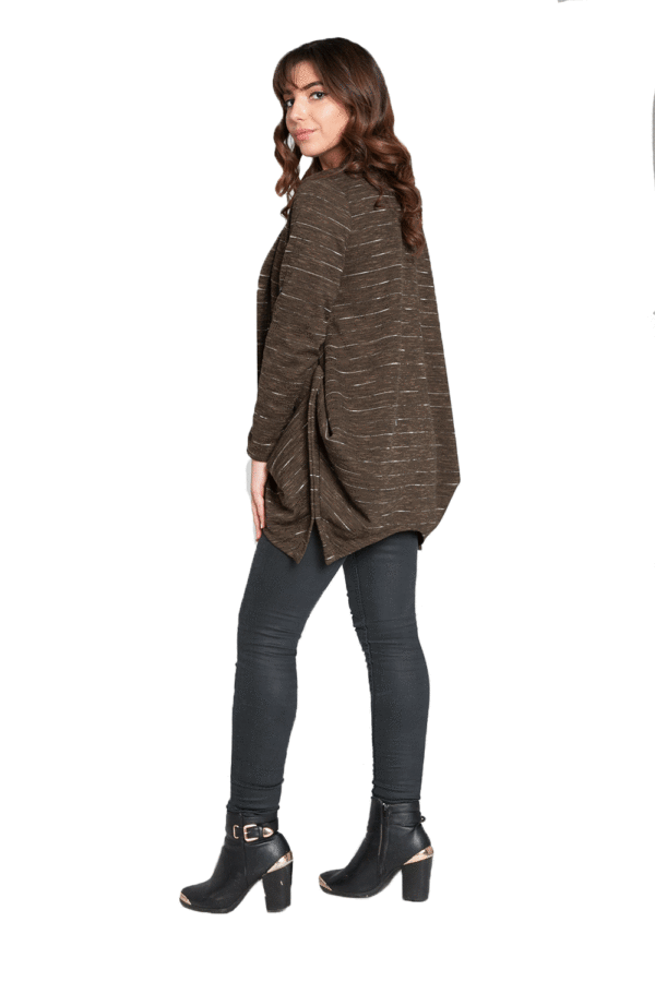 olive green open cardigan sweater with buttons- side