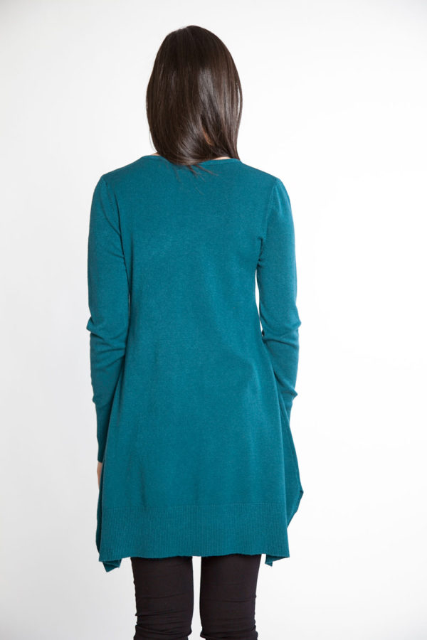 teal knit sweater- back