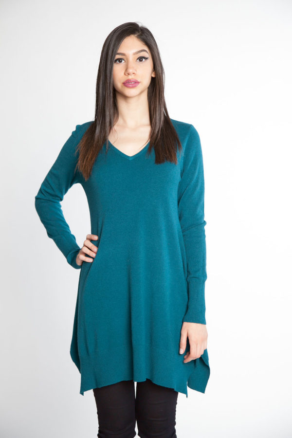teal knit sweater- front