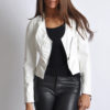white v neck leather jacket- front open
