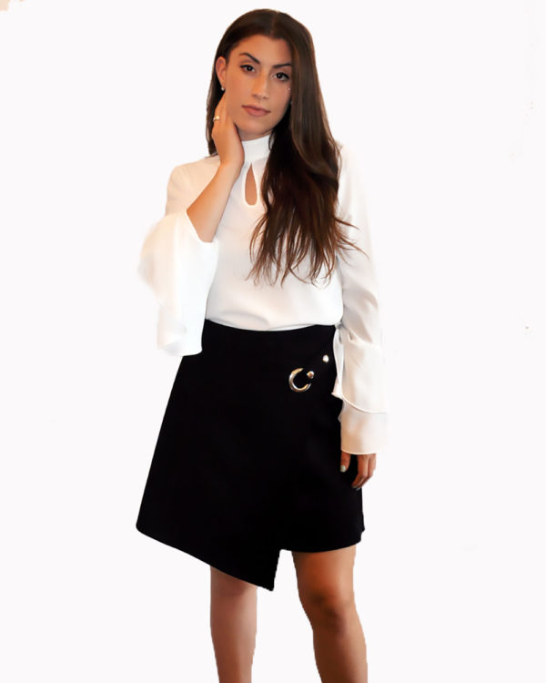 black ultra suede wrap skirt- front