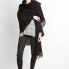 black knit poncho fringe cape- front wrapped