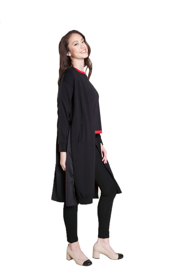 black duster with tie- side