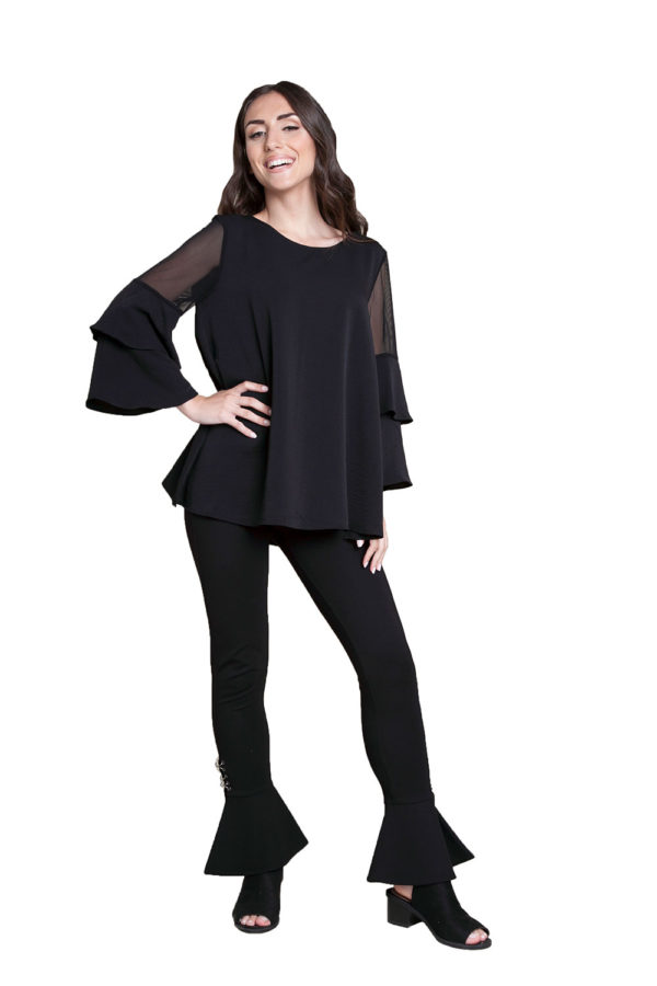 black ruffle sleeve top- front