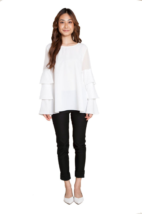 white ruffle sleeve top- front