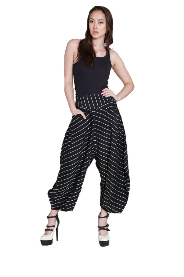 black and white striped pants- front