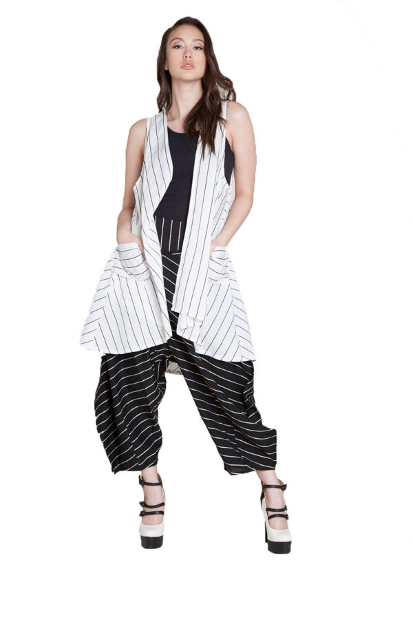 white and black striped vest- front