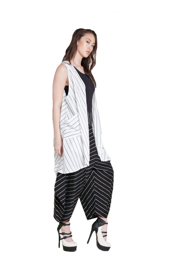 white and black striped vest- side
