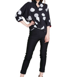 black and white polka dot top- front