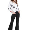 white and black polka dot top- front