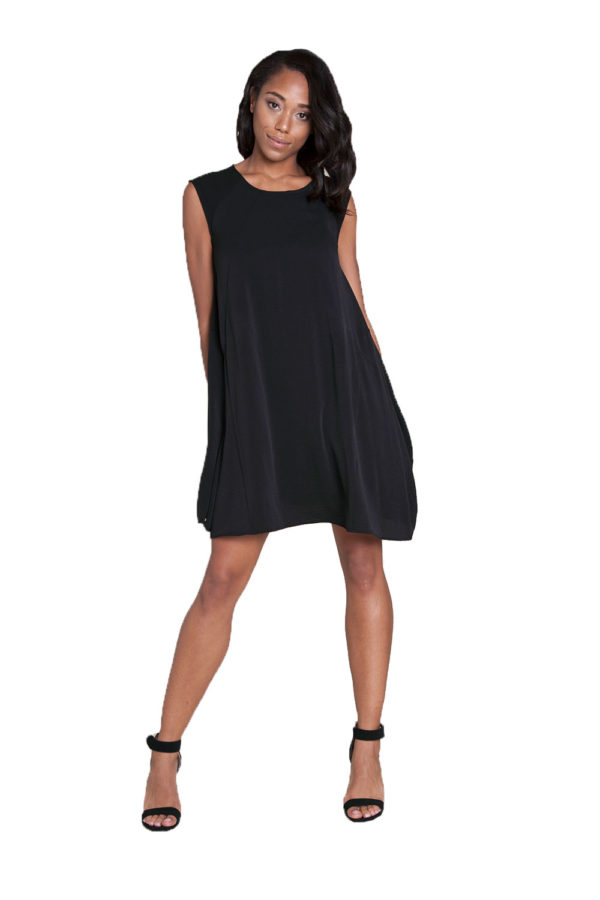 black sleeveless mini dress- front