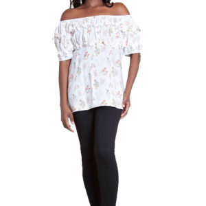 printed white ruffle top- front