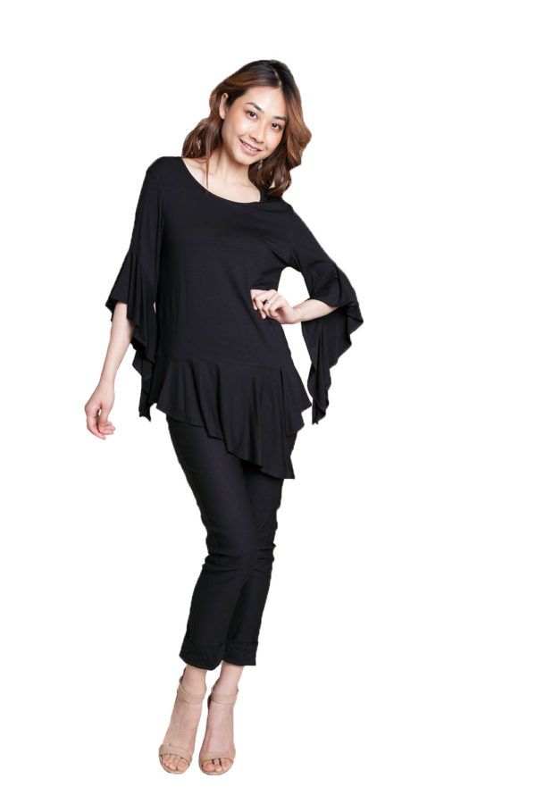 black flare sleeve top- front