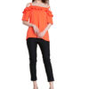 coral ruffle cold shoulder top- front