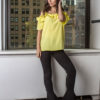 yellow ruffle cold shoulder top- front