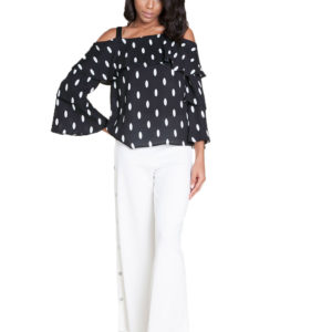 black and white polka dot top- front