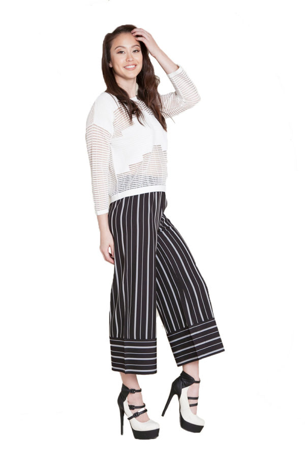 black and white striped culottes- side