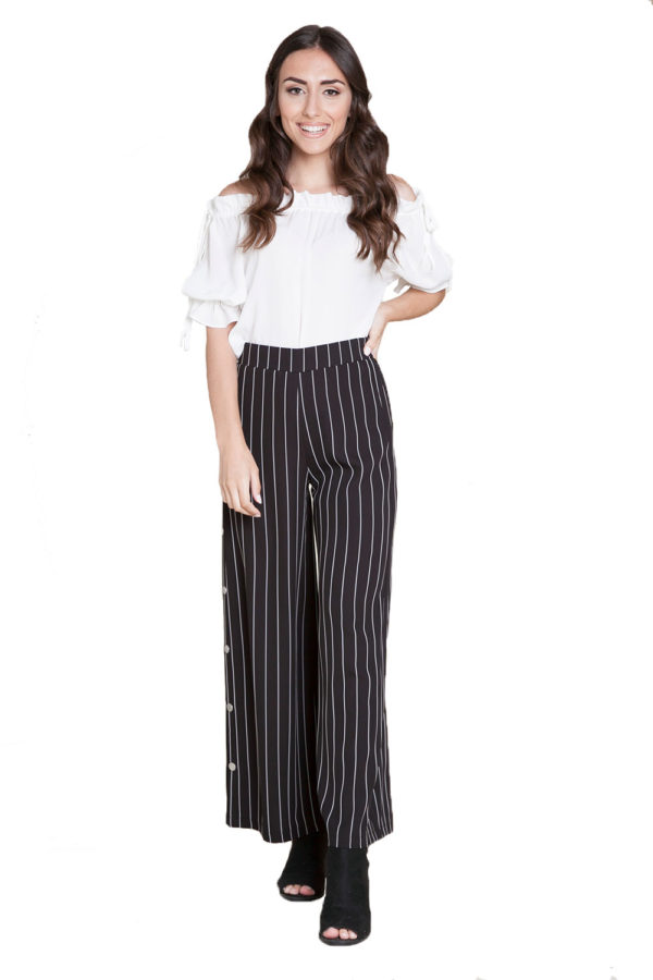 black and white striped snap pants- front