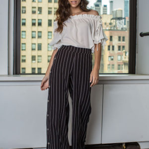 black and white striped snap pants- front