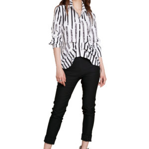 black and white printed blouse- front