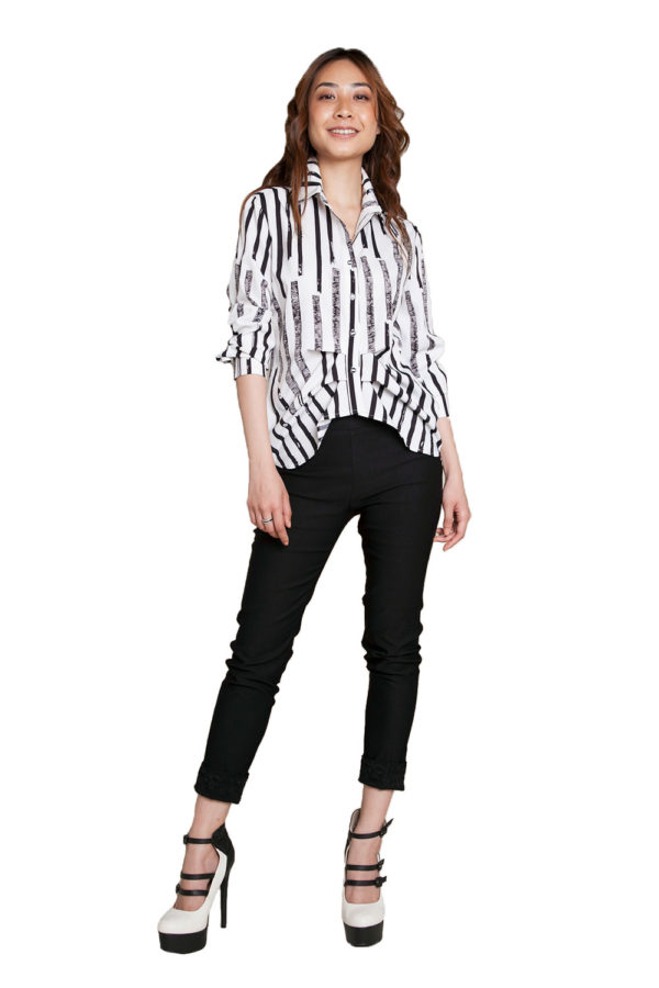 black and white printed blouse- front
