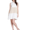off white khaki color block dress- front