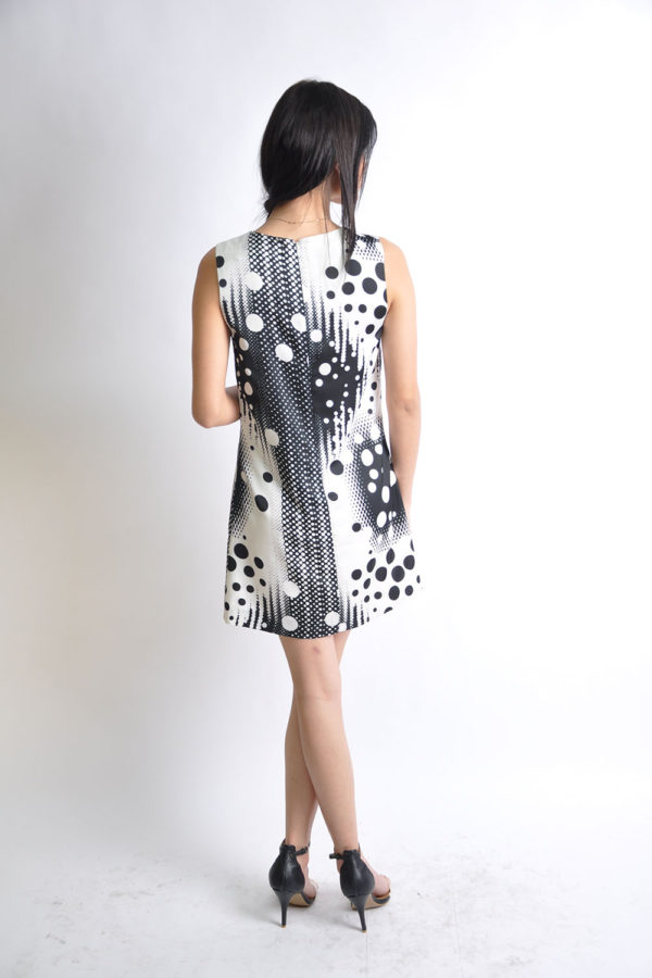 black and white printed dress- back