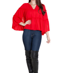 red ruffle top- front