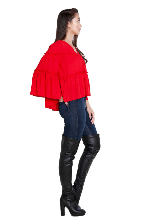 red ruffle top- side