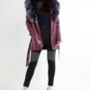 snake printed faux fur mid length red jacket- front