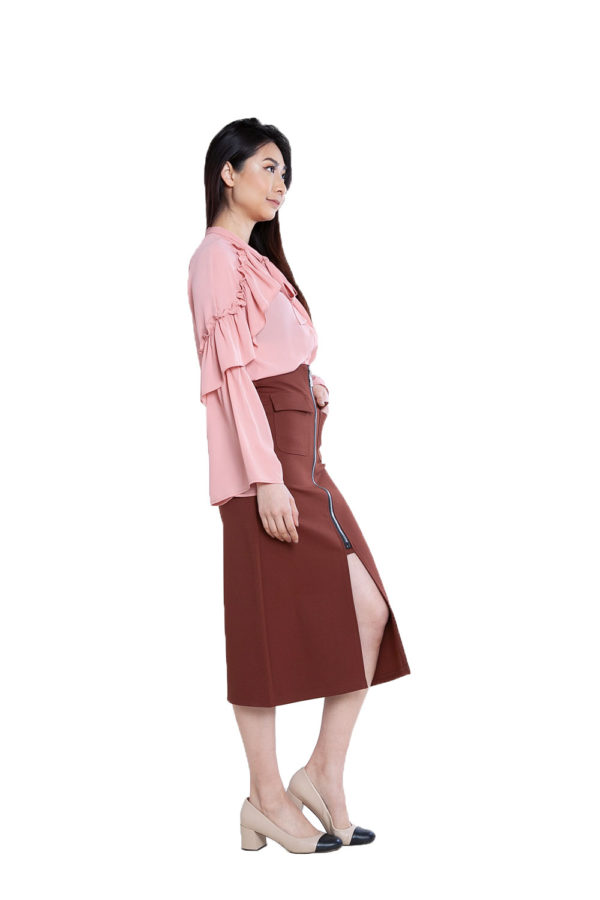 pink ruffle blouse- side