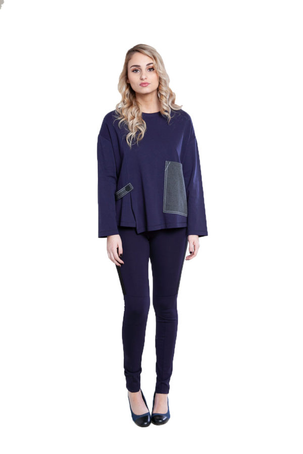 color block patch navy top- front