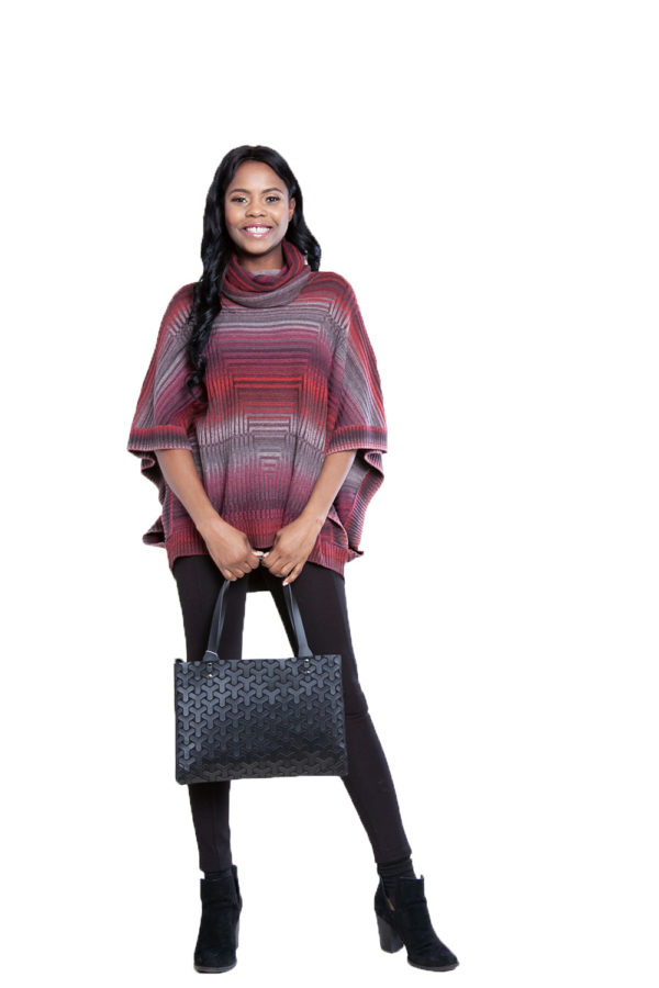 cranberry knit turtleneck poncho- front