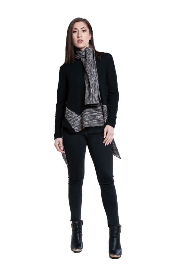 asymmetric black top with removable scarf- front