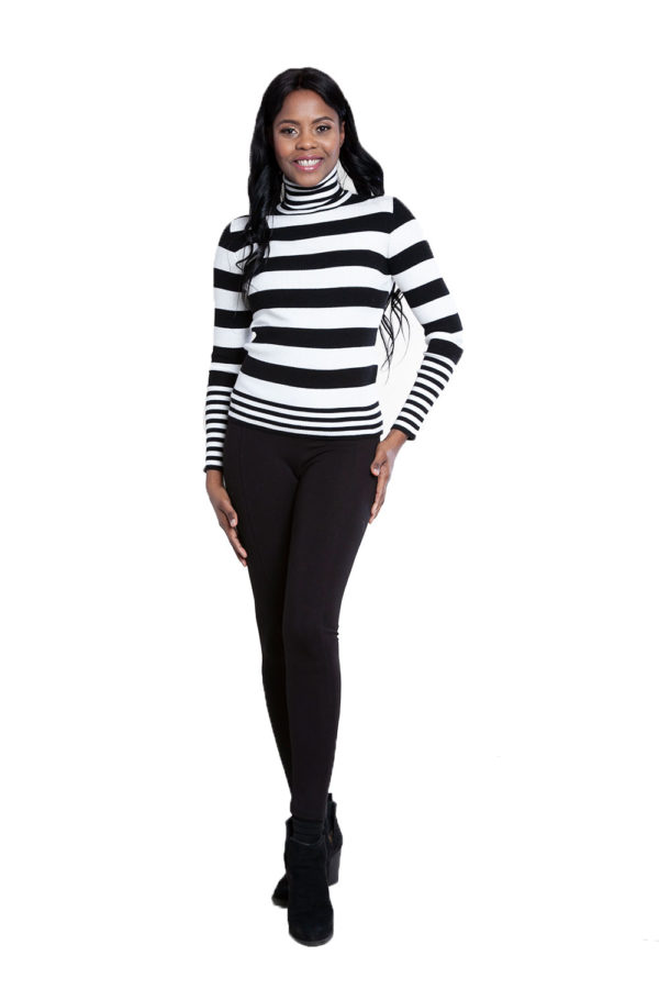 black and white striped turtleneck sweater- front