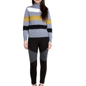 grey striped knit sweater- front