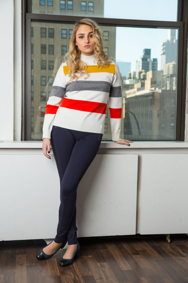 white striped knit sweater- front
