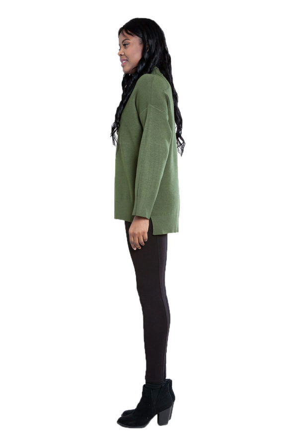 olive green oversized knit sweater- side