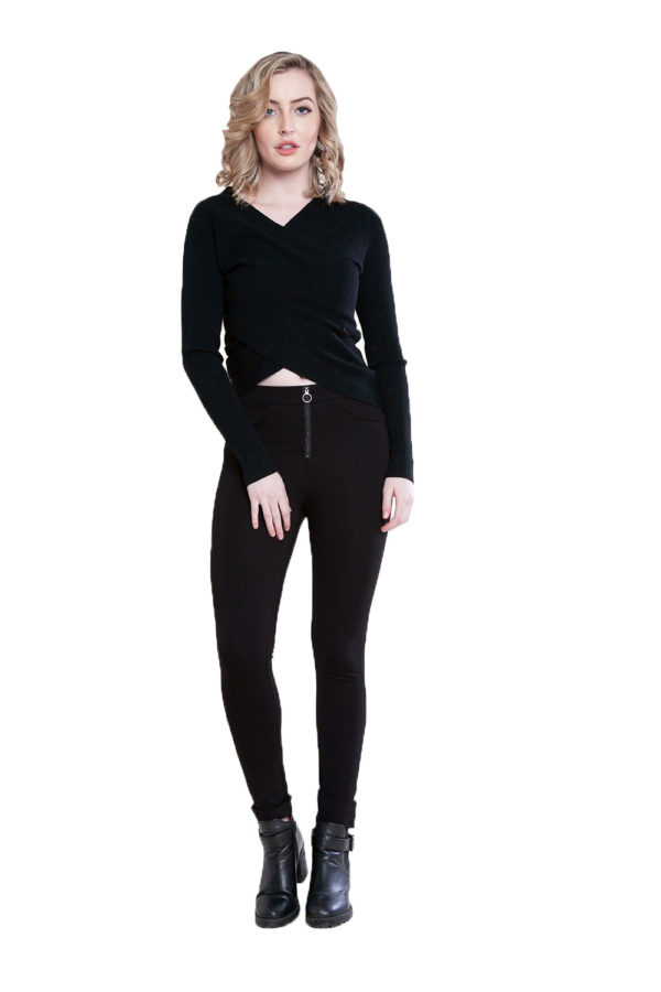 twist front black sweater- front