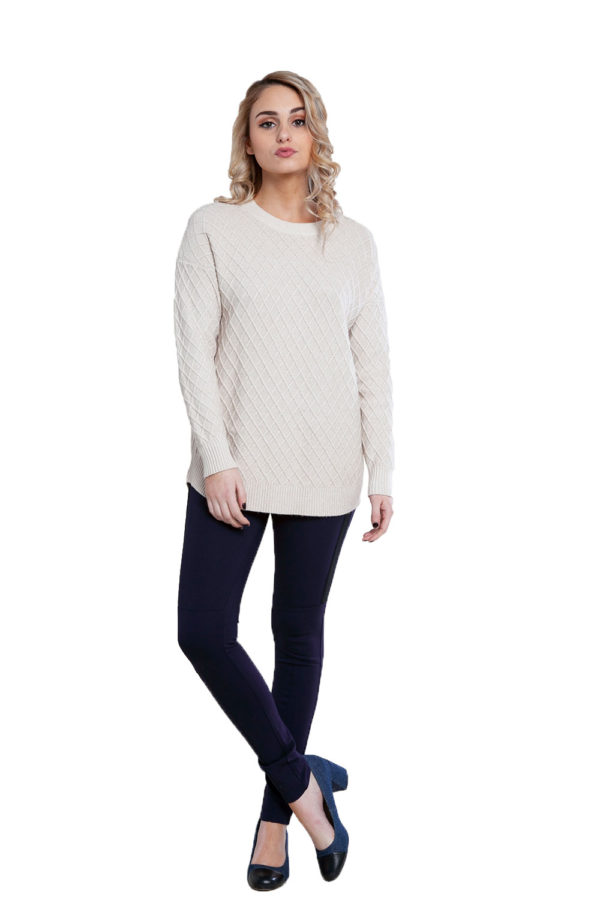 beige cable knit sweater- front