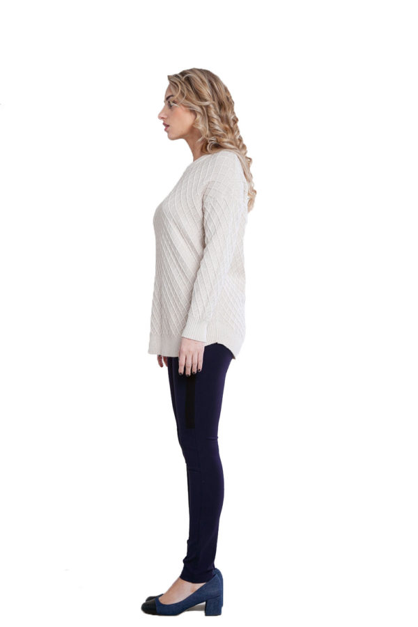 beige cable knit sweater- side