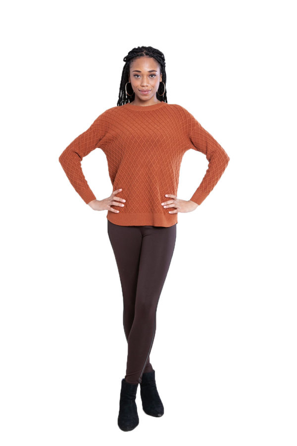 brown cable knit sweater- front