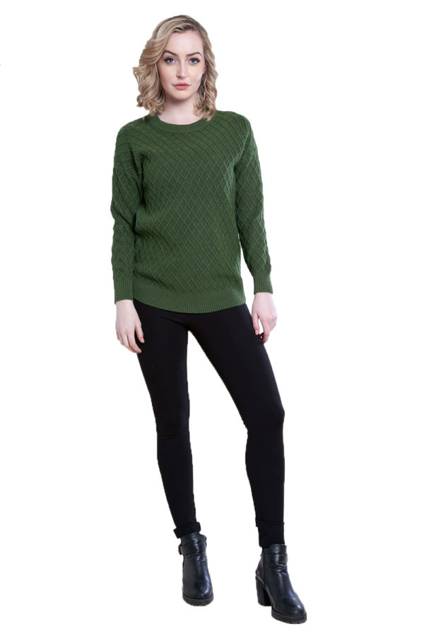 green cable knit sweater- front