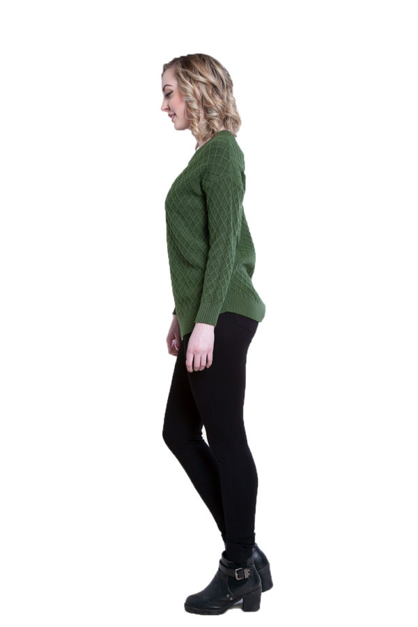 green cable knit sweater- side