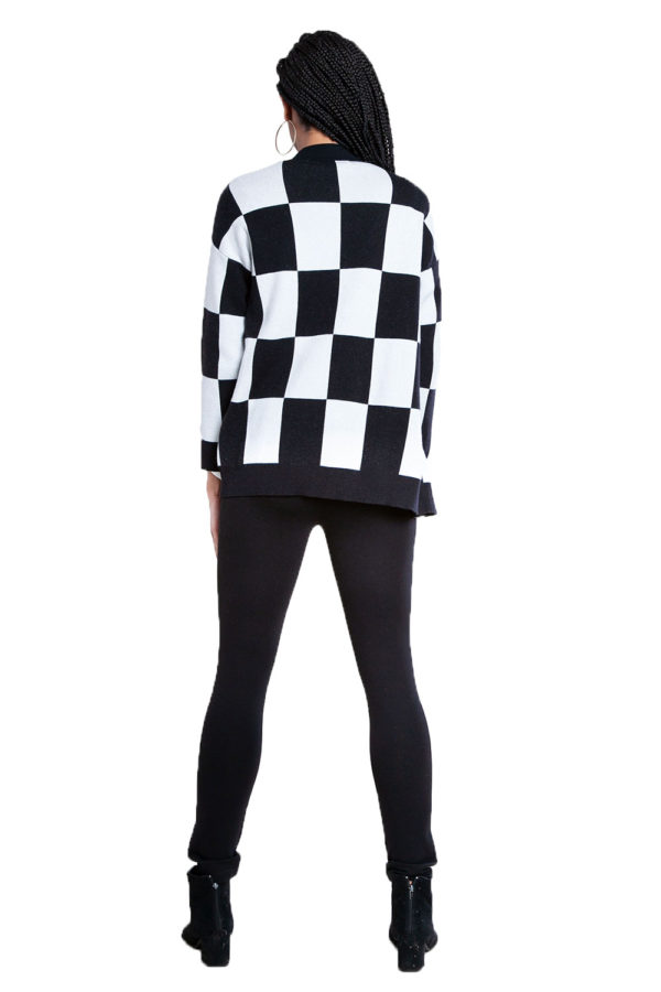 black and white check knit cardigan- back
