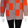 orange and taupe check knit cardigan- front