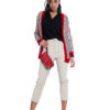 red and black plaid knit cardigan- front