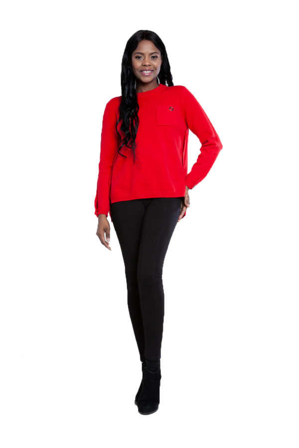 red grommet detail knit top- front