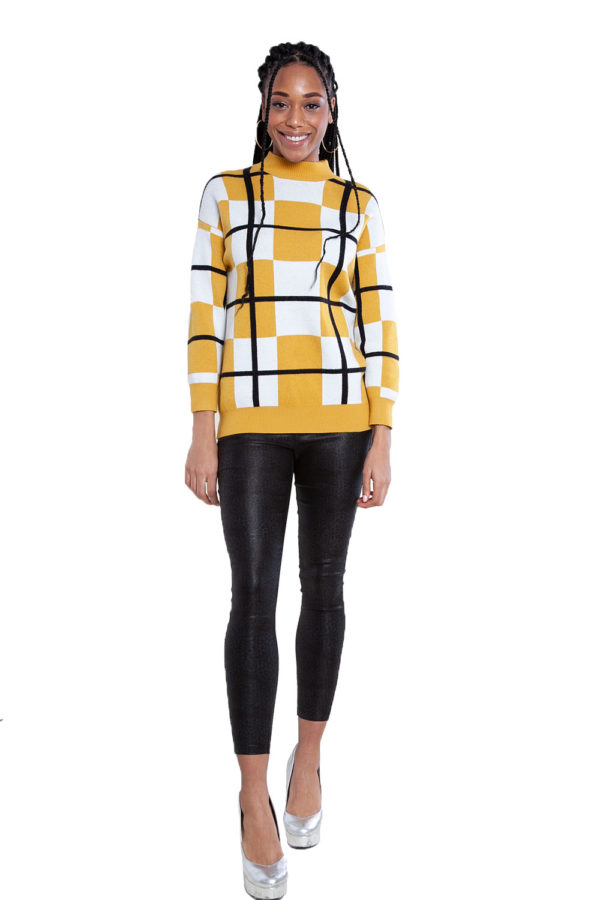 yellow plaid sweater- front